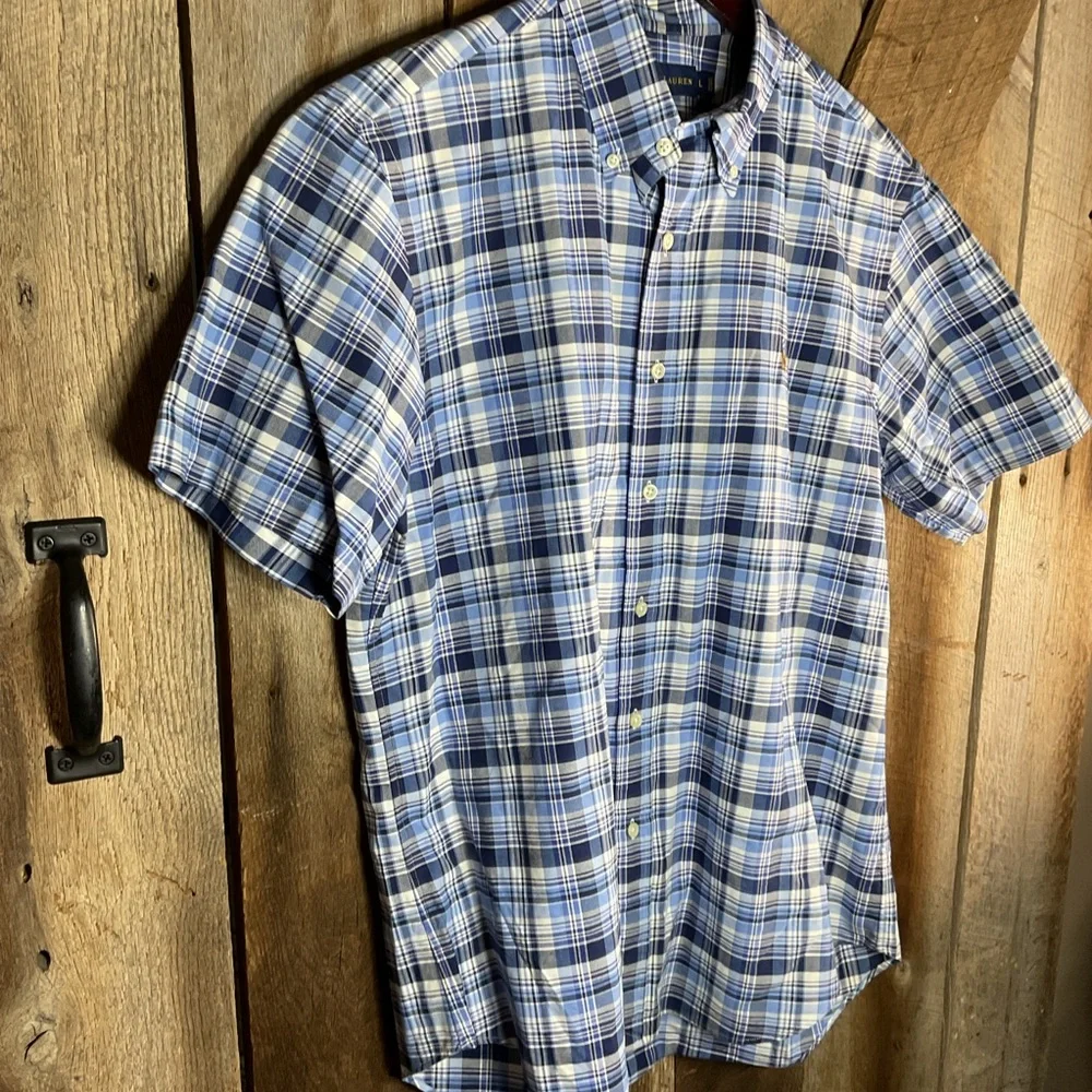 Ralph Lauren Shirt Mens Large Button Down Plaid Short Sleeve Pony Casual - Picture 5 of 6